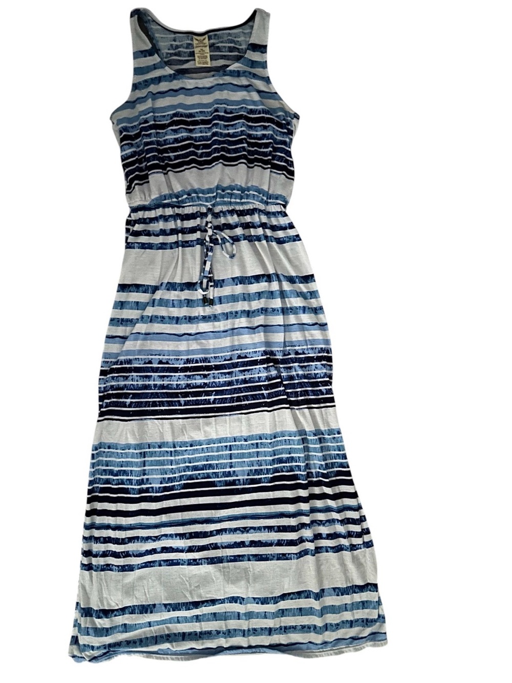 Striped Blue Maxi Dress with Drawstring Waist Medium
